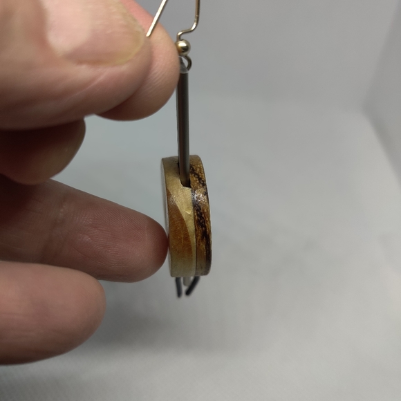 Laminated zebrawood and pine earrings on Aluminum with flat set cubic … main image 4